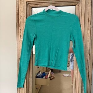 American Eagle Outfitters Blue Fitted Crop Long Sleeve Top